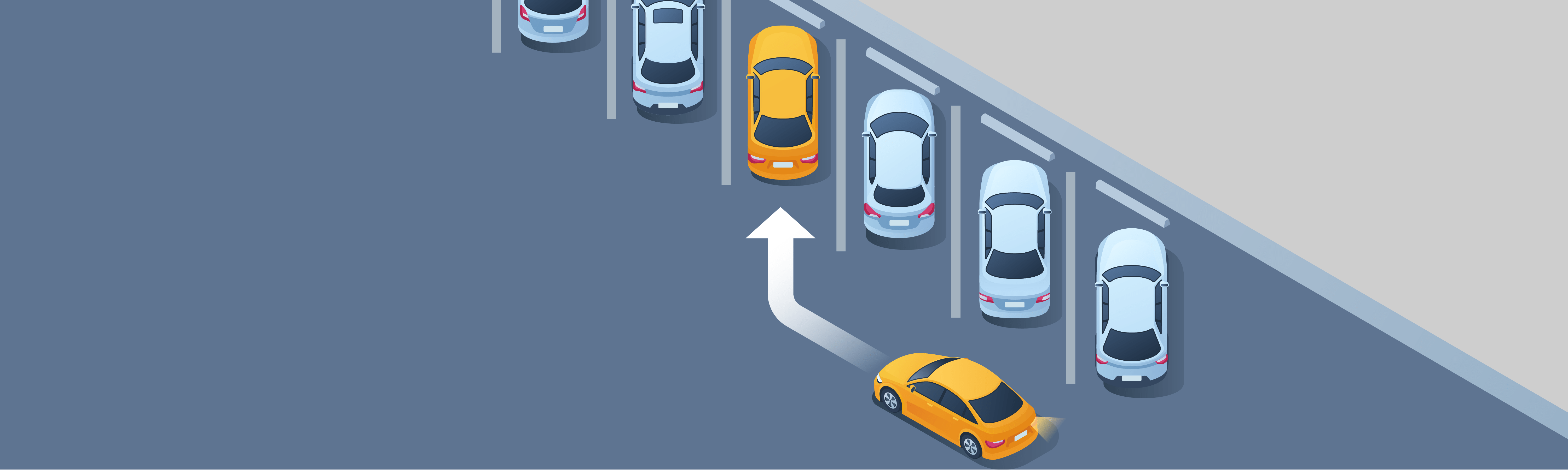 Driving Test Canada - Car The Basics Of Driving - How should you enter an angled parking space on the right with vehicles parked on either side?