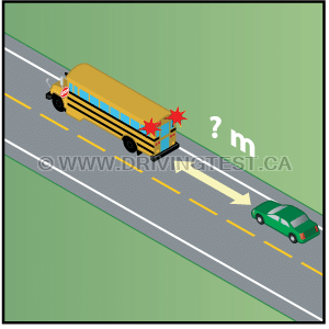Test 1 - How far away must you stop from a school bus with its flashing red lights on or stop sign extended?